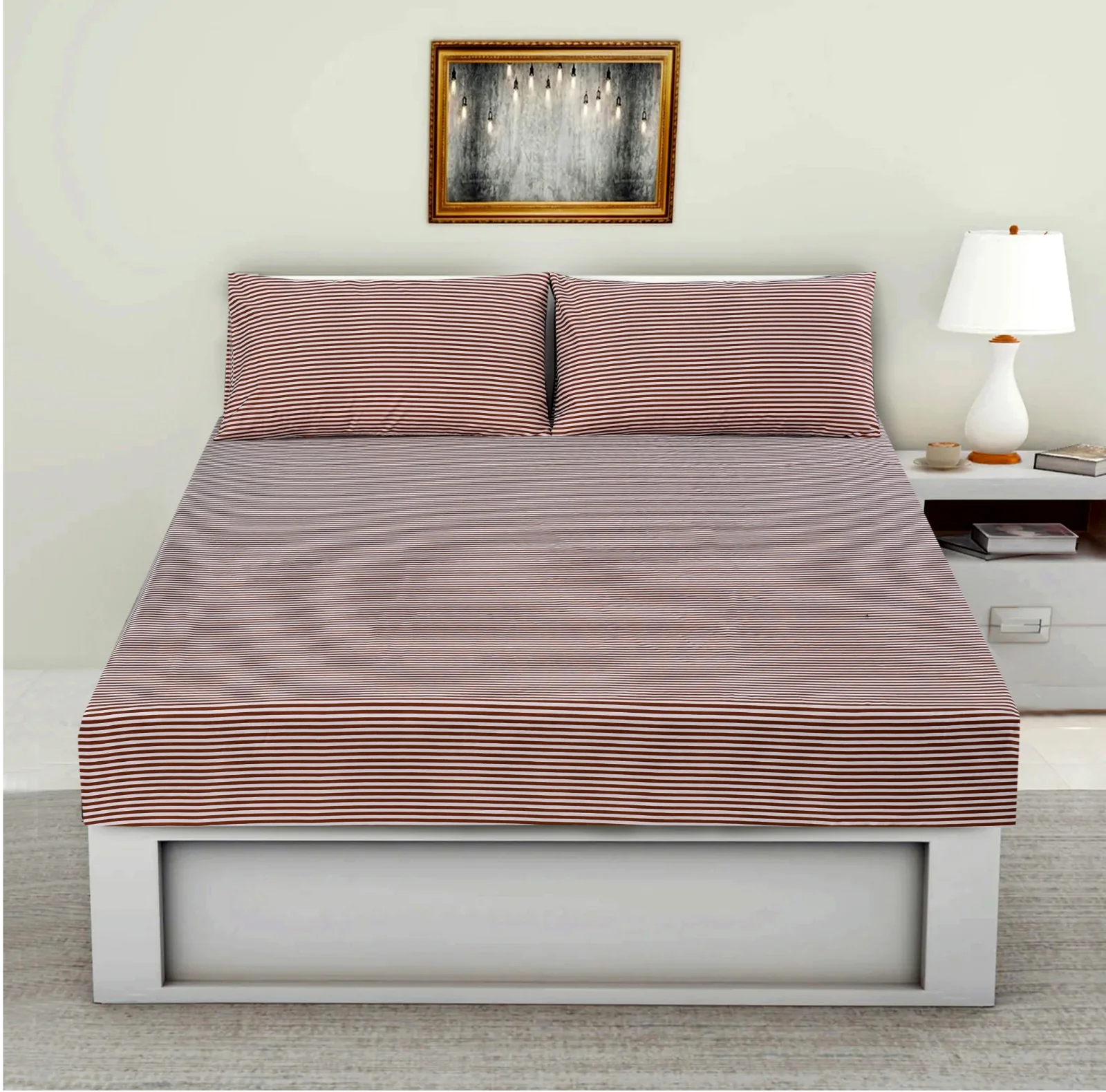 Fitted Bed Sheet-Brown Stripes