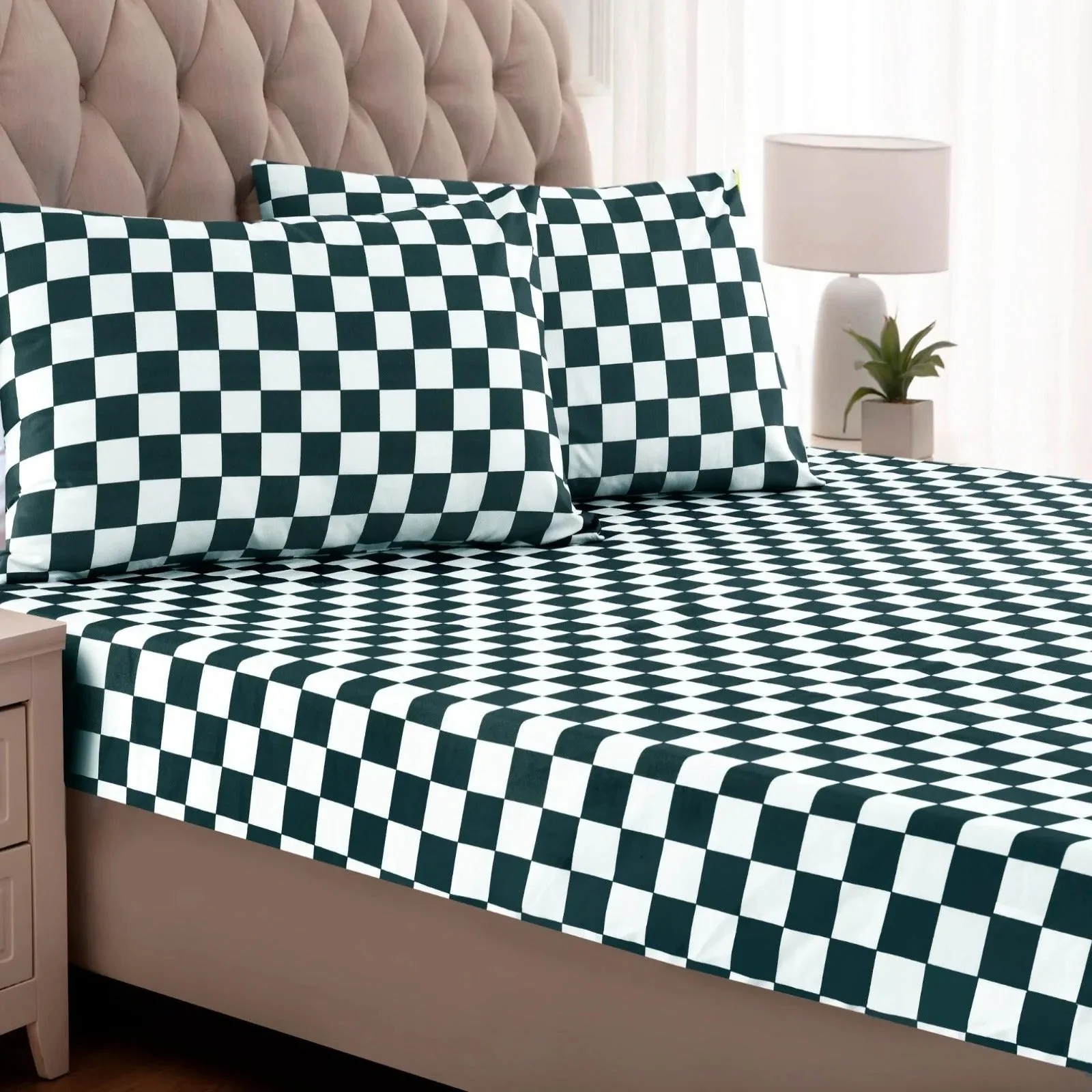 Fitted Bed Sheet-Green Chess