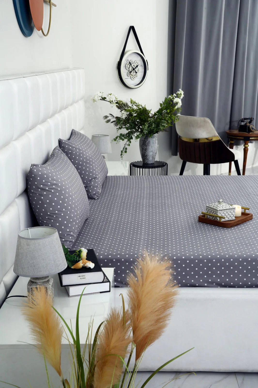 Fitted Bed Sheet-Grey Polka - Image 3