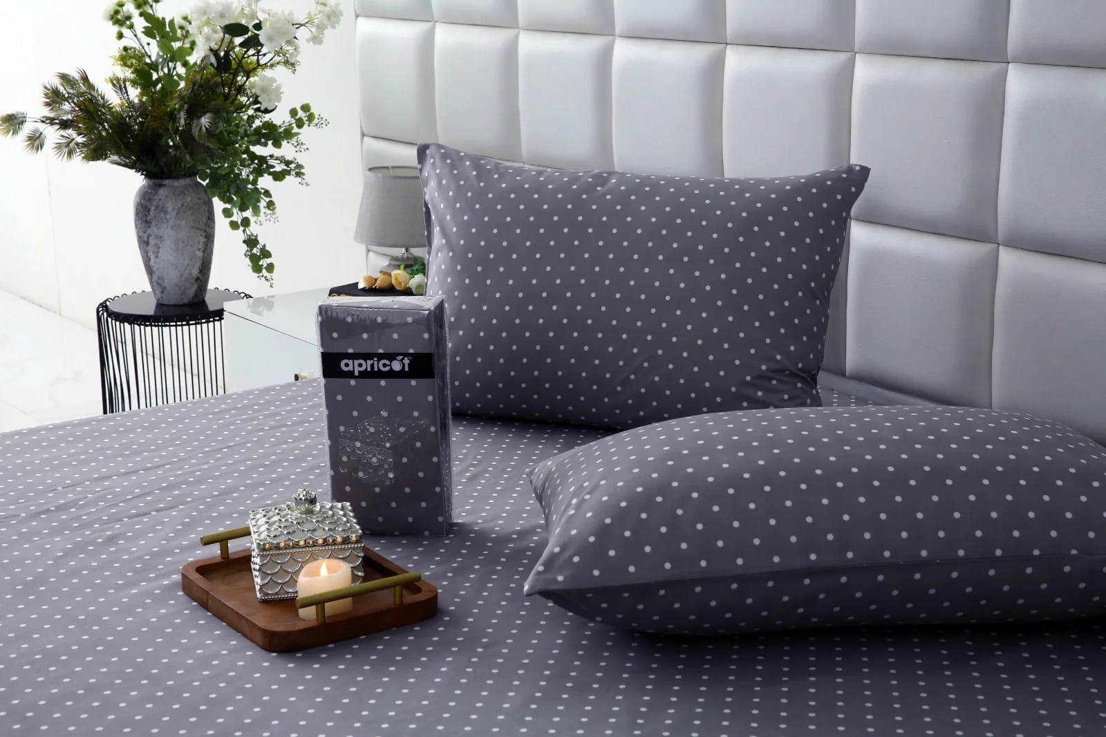 Fitted Bed Sheet-Grey Polka - Image 4
