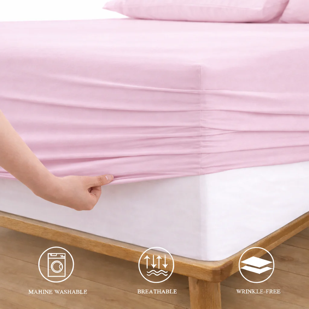 Fitted Bed Sheet-Light Pink - Image 2
