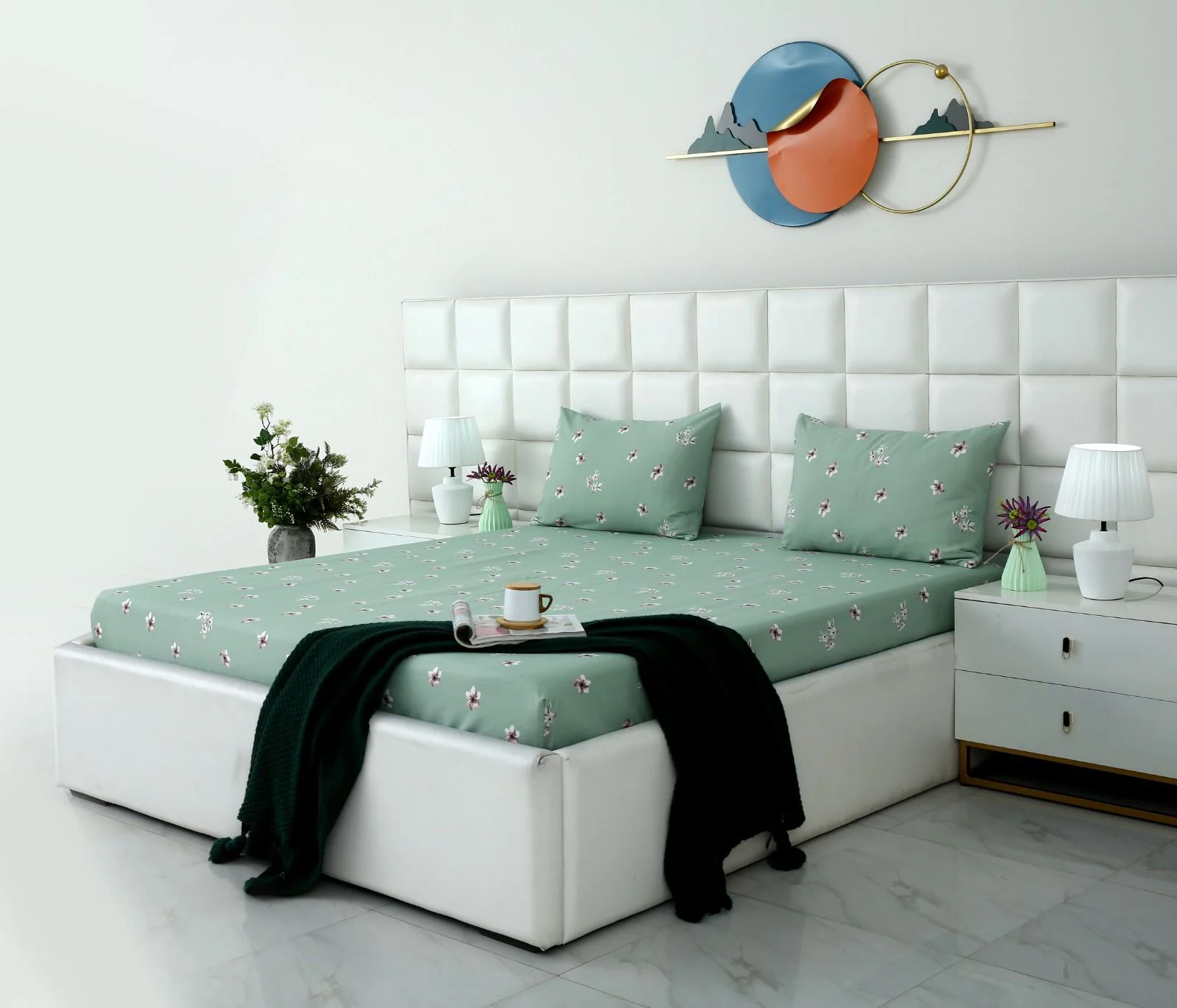 Fitted Bed Sheet-Mint Jazmin - Image 3