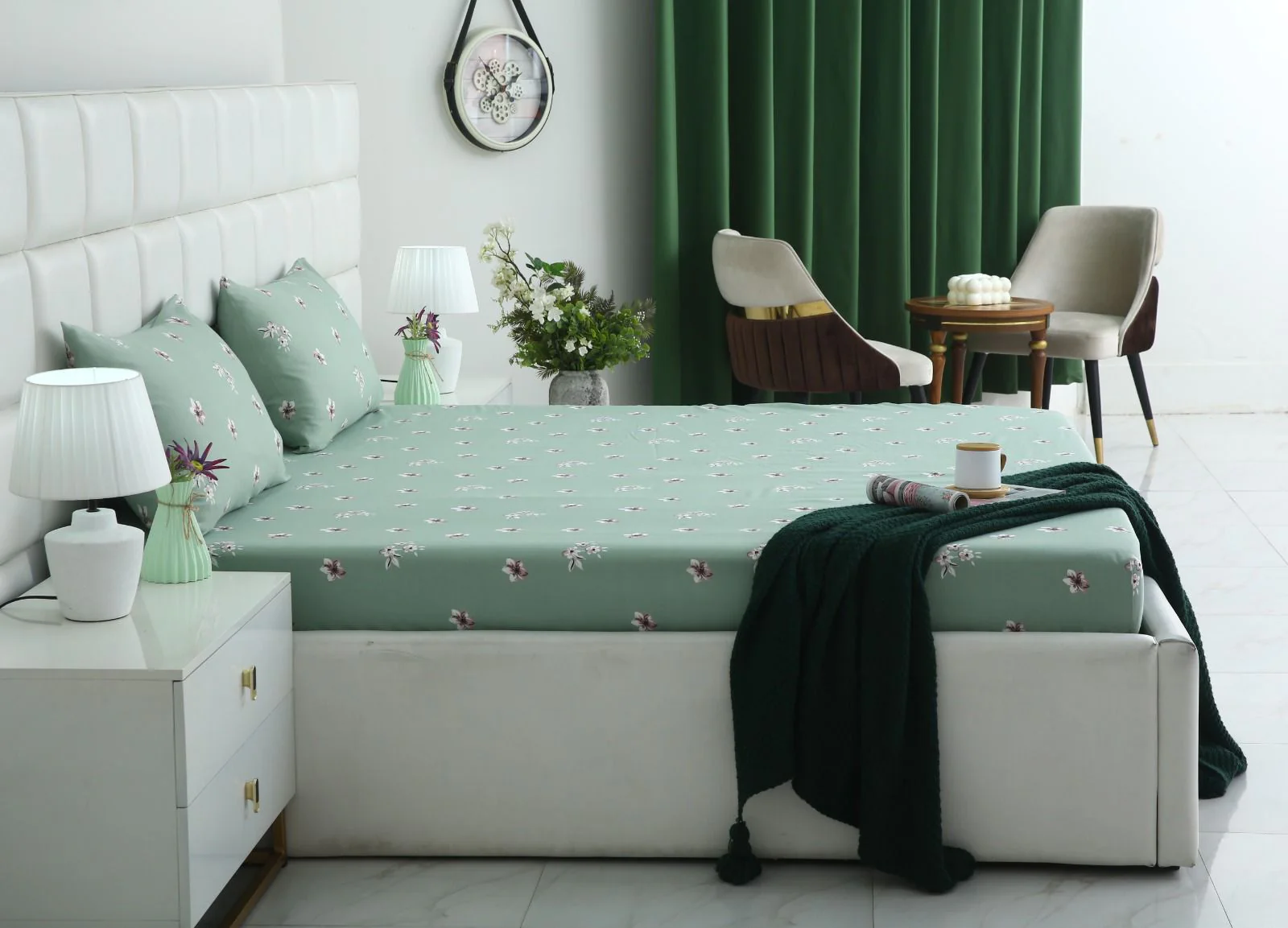 Fitted Bed Sheet-Mint Jazmin - Image 4