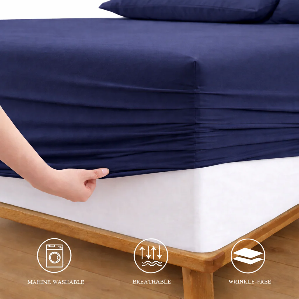 Fitted Bed Sheet-Navy Blue - Image 2