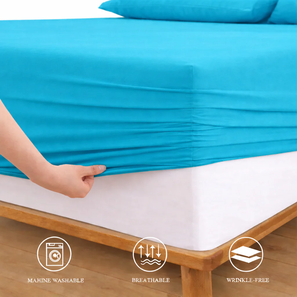 Fitted Bed Sheet-Turquoise - Image 2