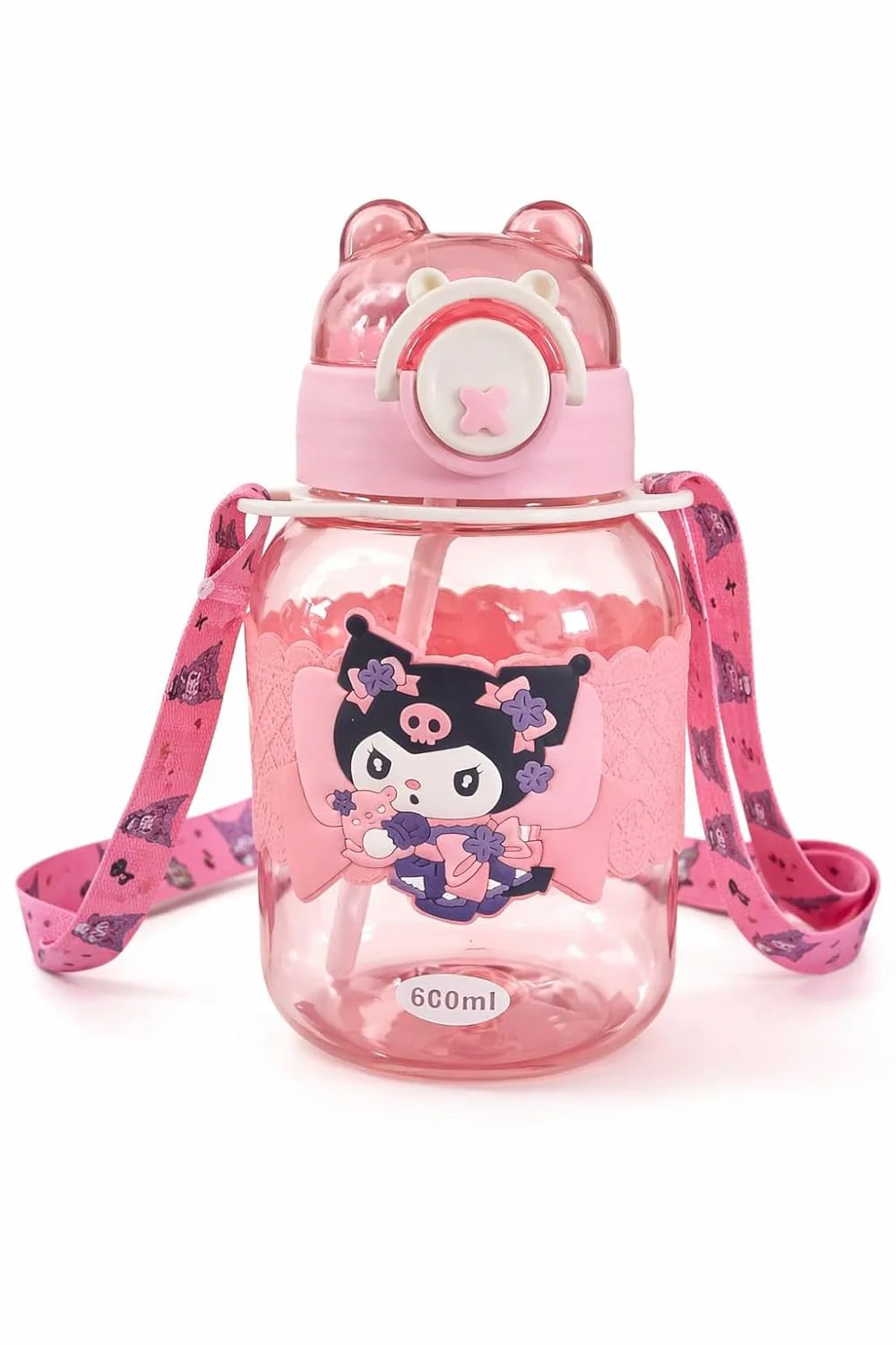 Kids Cartoon Sipper Water Bottle 600ml with Adjustable Strap (SA2510-146)Pink - Image 2