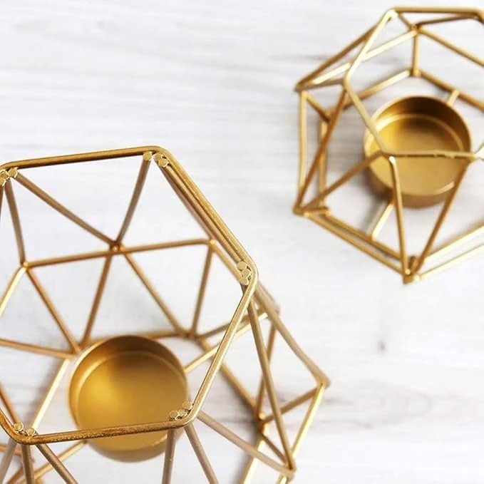 Hexagon Shaped Metal Candle Stand-(14306)Golden(SA2405-17) - Image 4