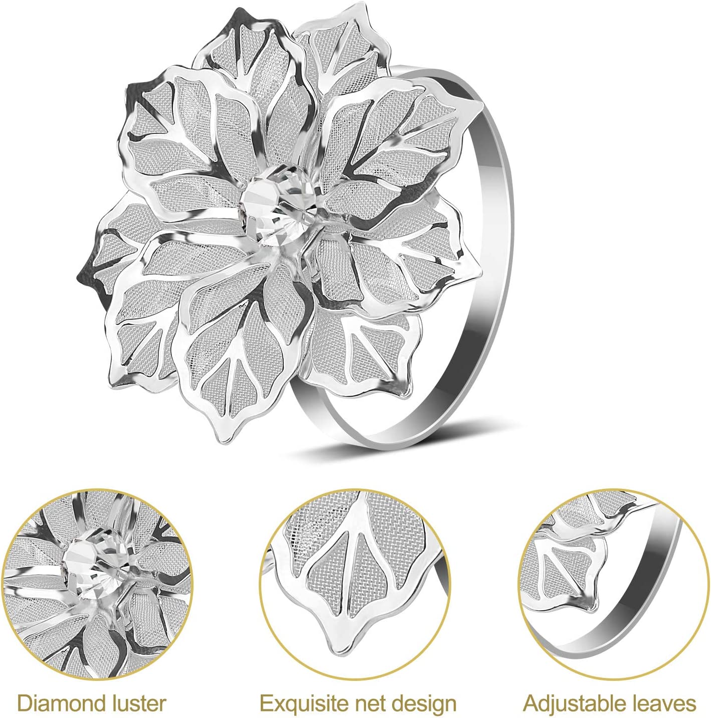 Napkin Holder Rings-Silver Flower - Image 11