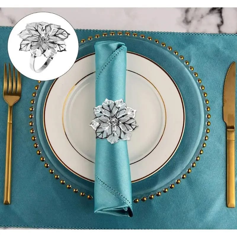 Napkin Holder Rings-Silver Flower - Image 6