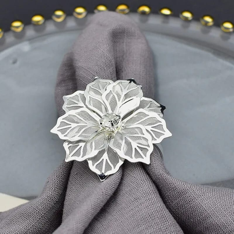 Napkin Holder Rings-Silver Flower - Image 7