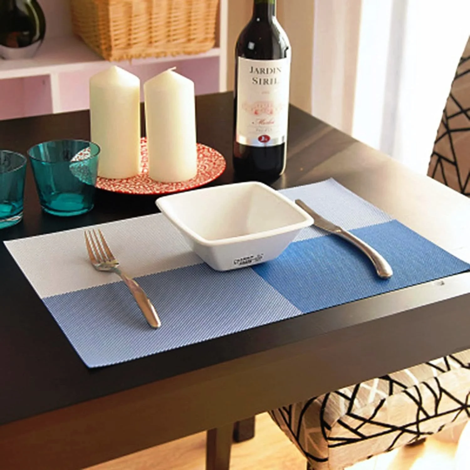 PVC Table Place Mats-Blue Check - Image 2