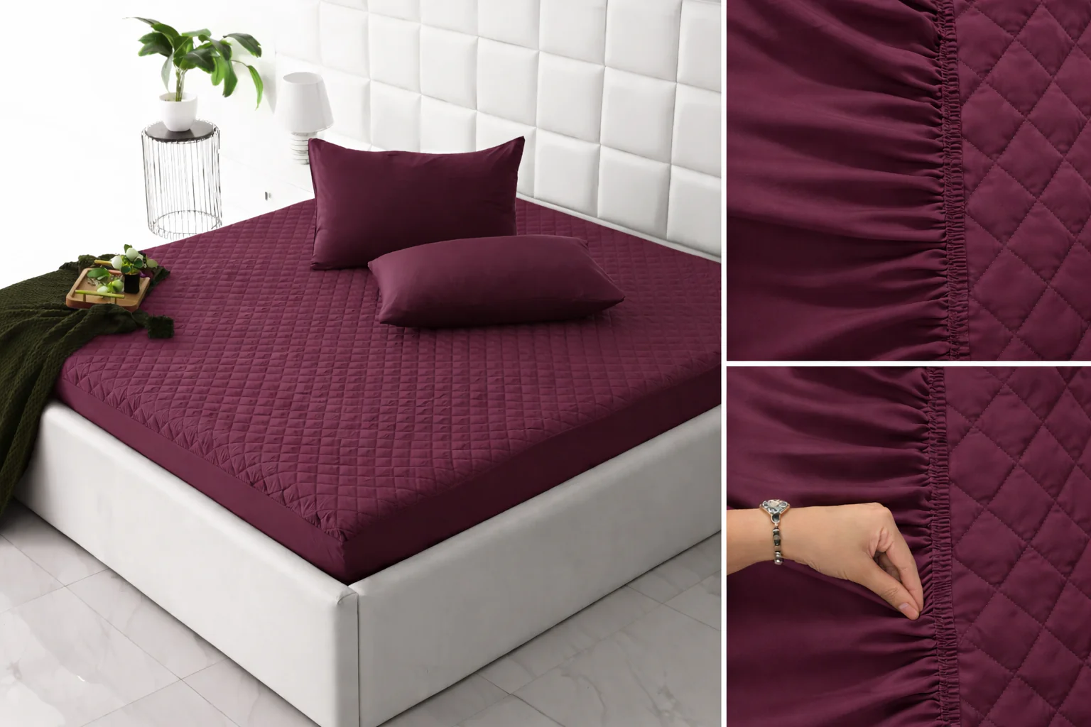 Quilted Waterproof Mattress Protector-Plum - Image 2