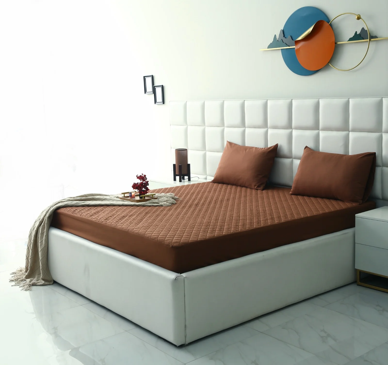 Quilted Waterproof Mattress Protector-Brown - Image 2