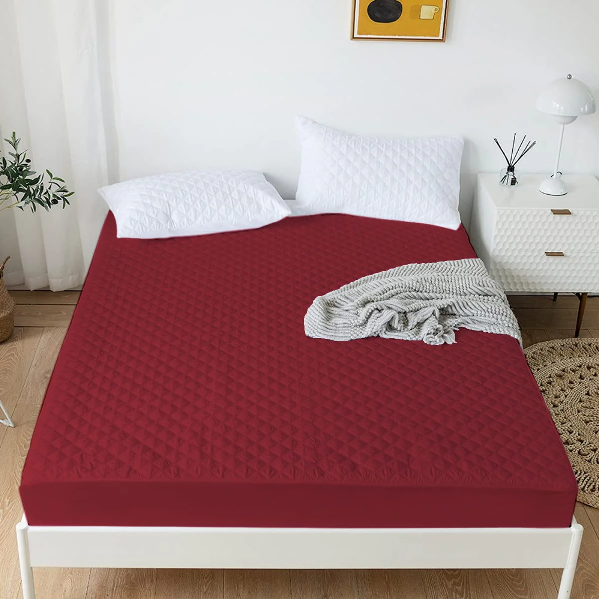 Quilted Waterproof Mattress Protector-Burgundy - Image 2