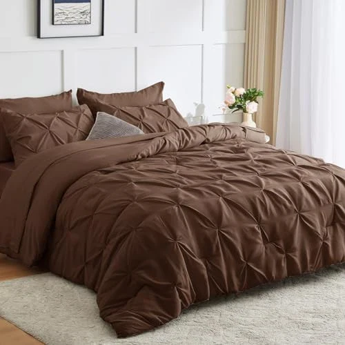 Solid Pintuck Duvet Cover Set-Brown