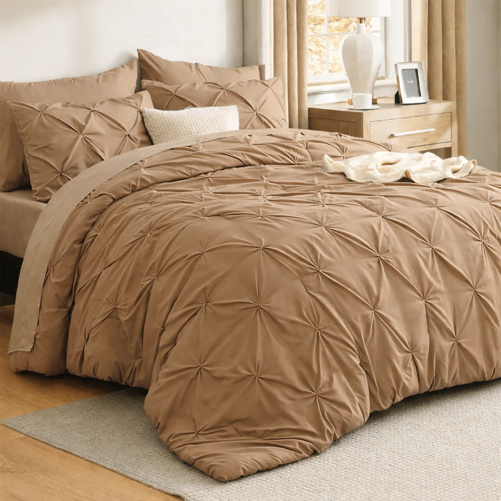 Solid Pintuck Duvet Cover Set-Beige - Image 2