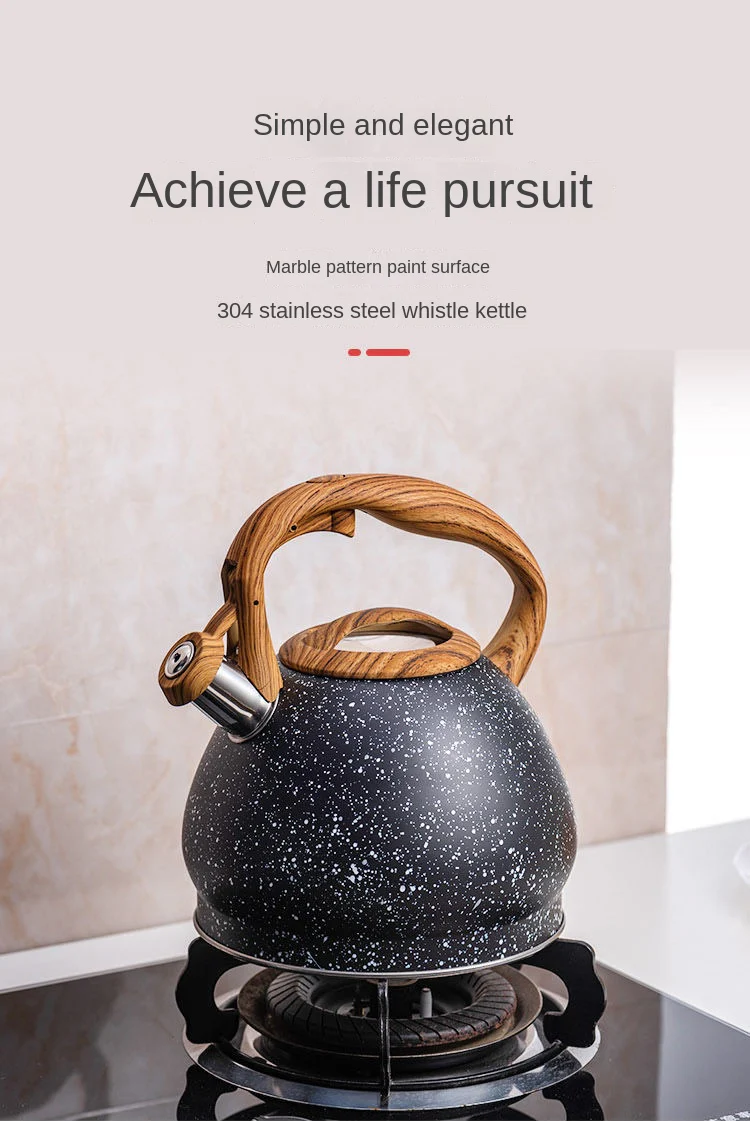 Stainless Steel One Touch Button Whistle Teapot with Anti Scalding Handle-Grey Texture - Image 13