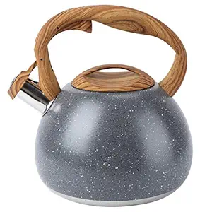 Stainless Steel One Touch Button Whistle Teapot with Anti Scalding Handle-Grey Texture - Image 2