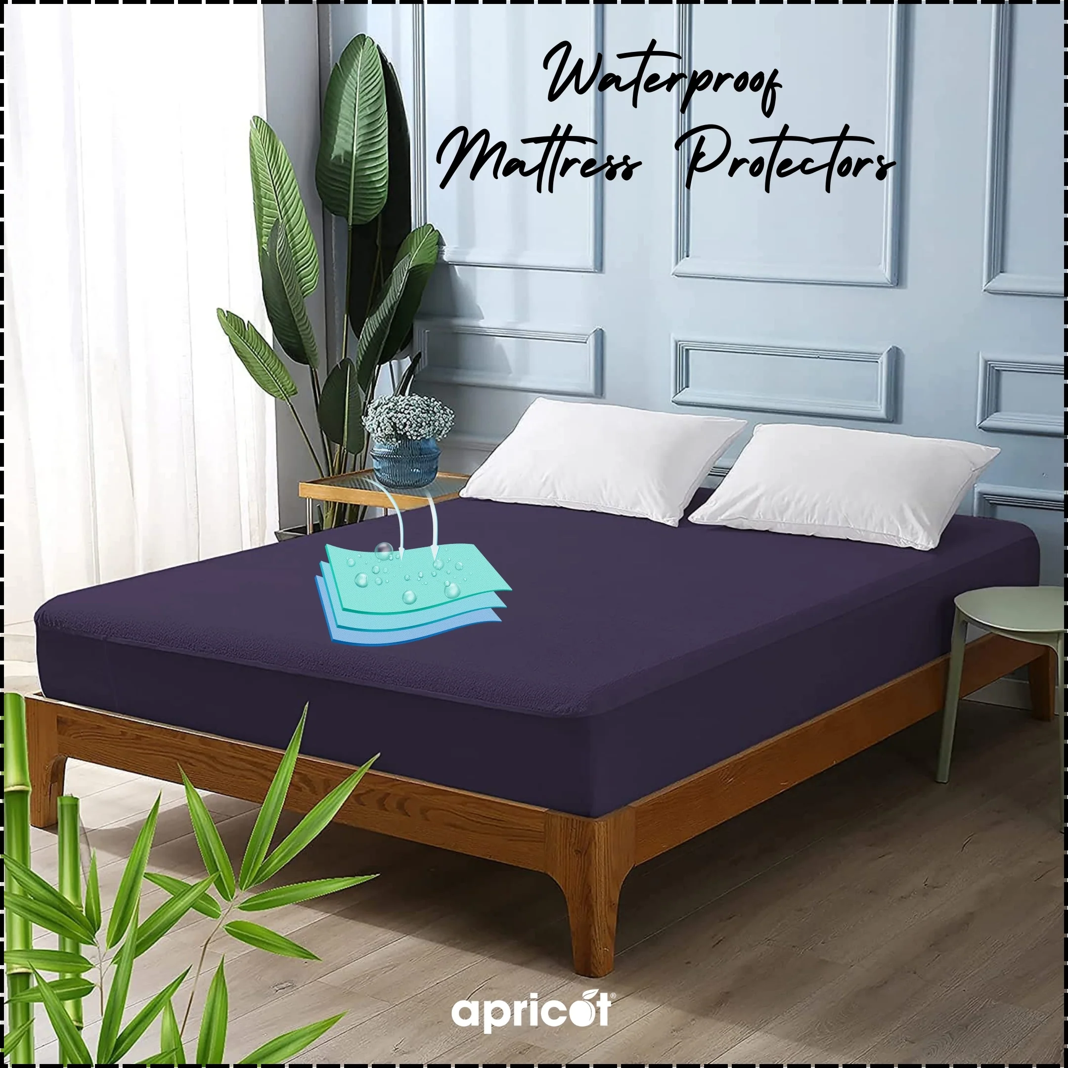 Terry Waterproof Mattress Protector- Navy Blue