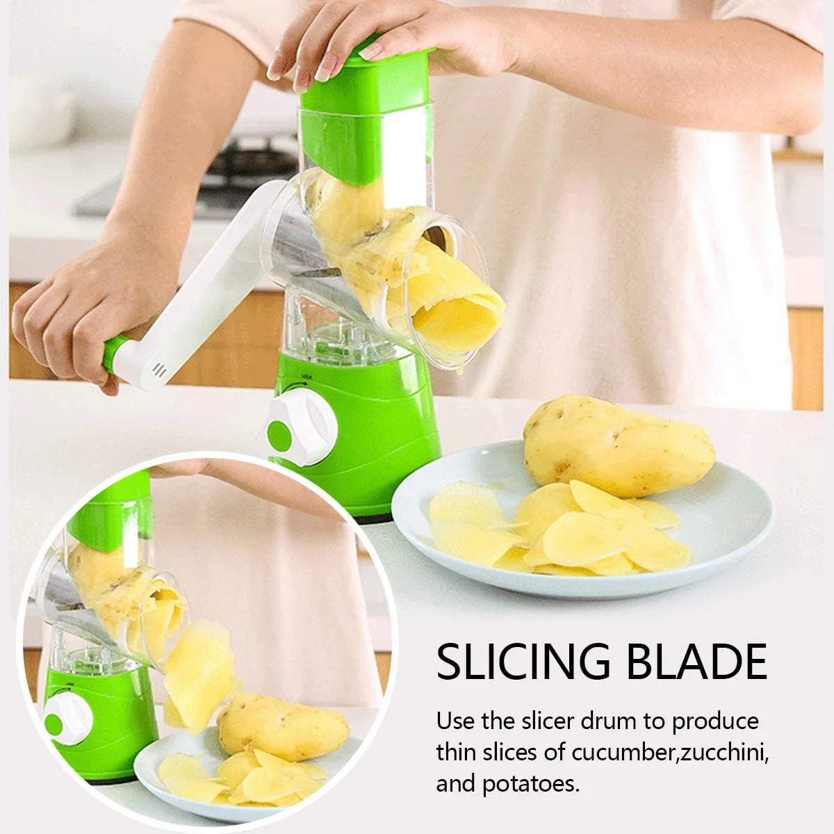 Vegetable Slicer with 3 Interchangeable Blades (SA2510-021)GREEN