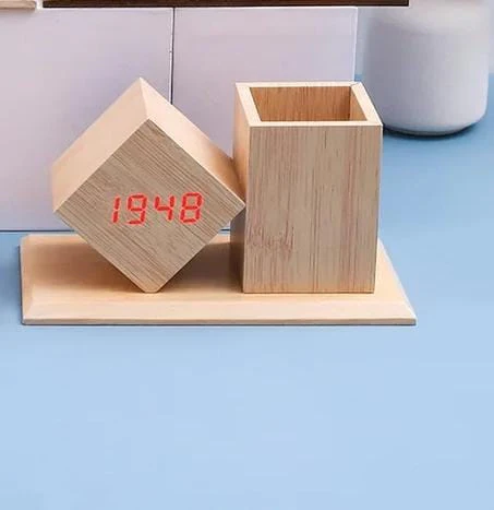 Wood Style Digital Clock with Holder(SA2405-229)-Beige(Red LED) - Image 7