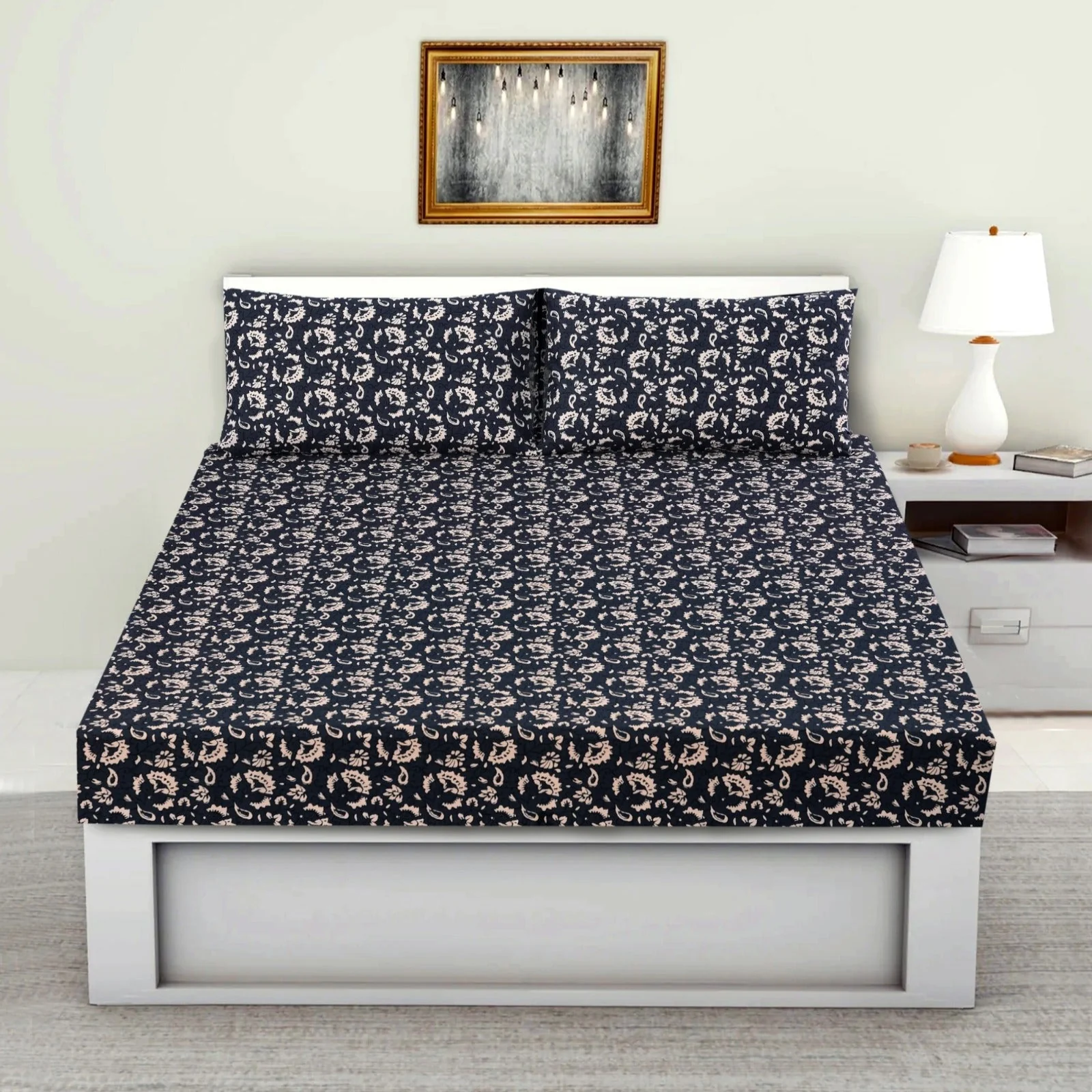 Zipper Mattress Cover Printed-Beige Flower
