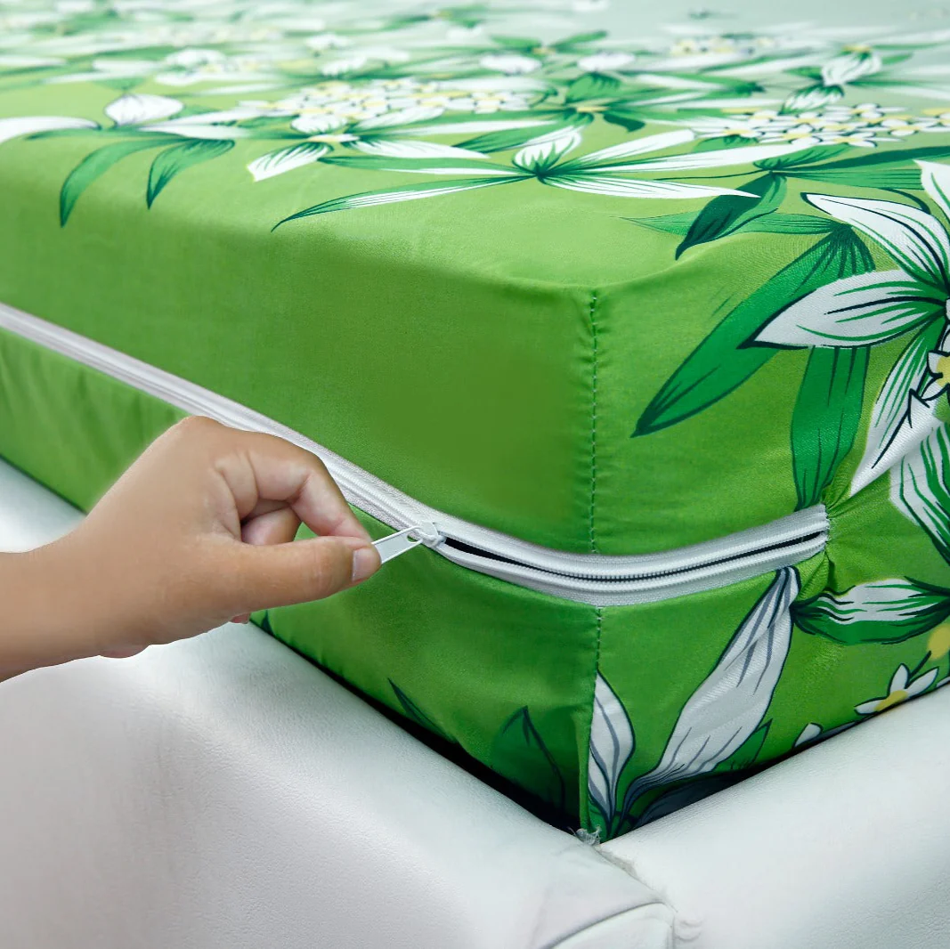 Zipper Mattress Cover Printed-Green Gold